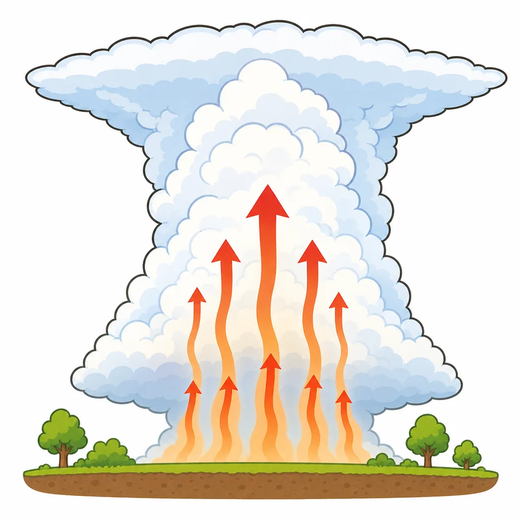 あたたかい空気が上昇してできる、背の高い積乱雲のしくみ。