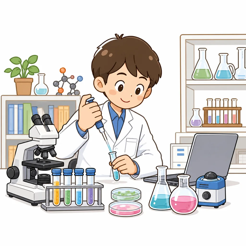 大学の研究室で実験にとりくむ研究者のようす。
