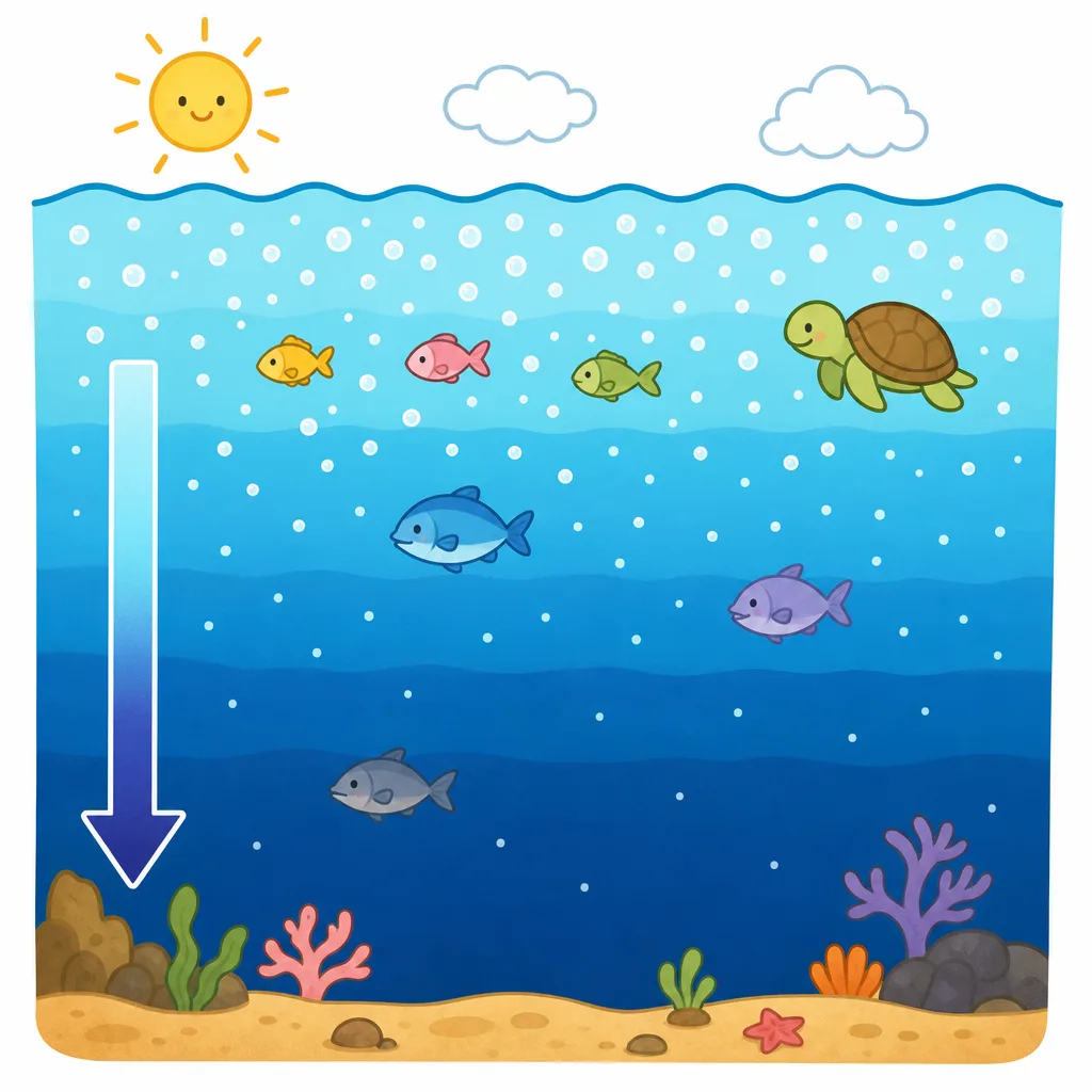 海の 底のほうで 酸素が 減ると、かきが 弱ります。