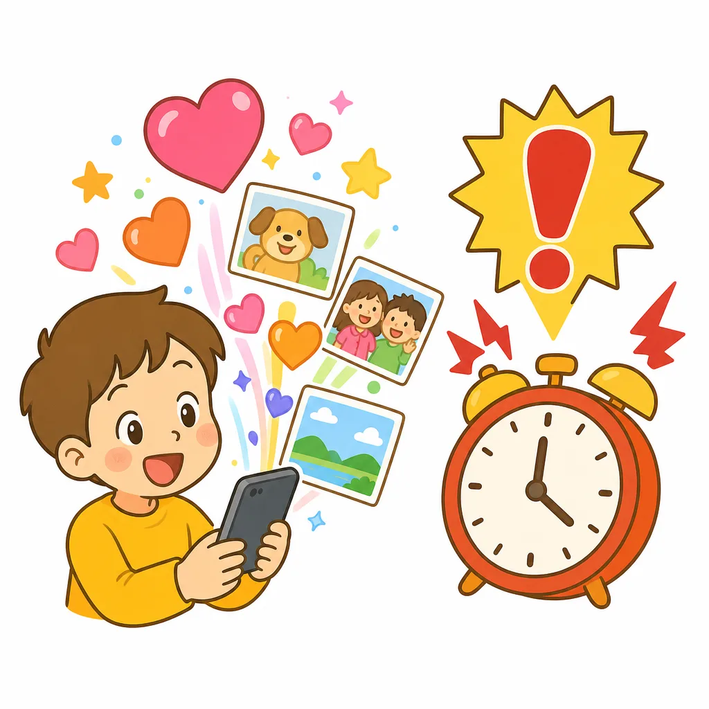 SNSの 便利な 面と、注意が 必要な 面をならべた 図です。