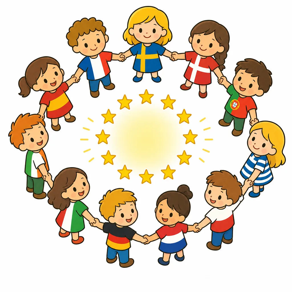 多くのヨーロッパの 国が 集まって 協力するEUのイメージです。