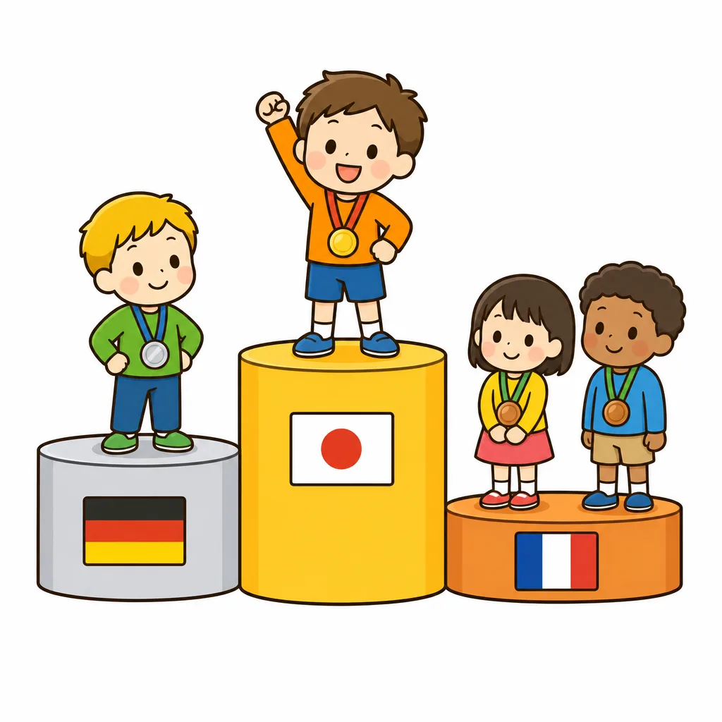 国ごとの順位を高さでイメージした図。日本は上位にいます。