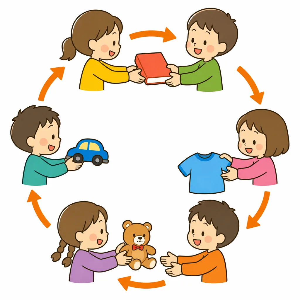 物を くり 返し 使う リユースは、ごみを へらせます。