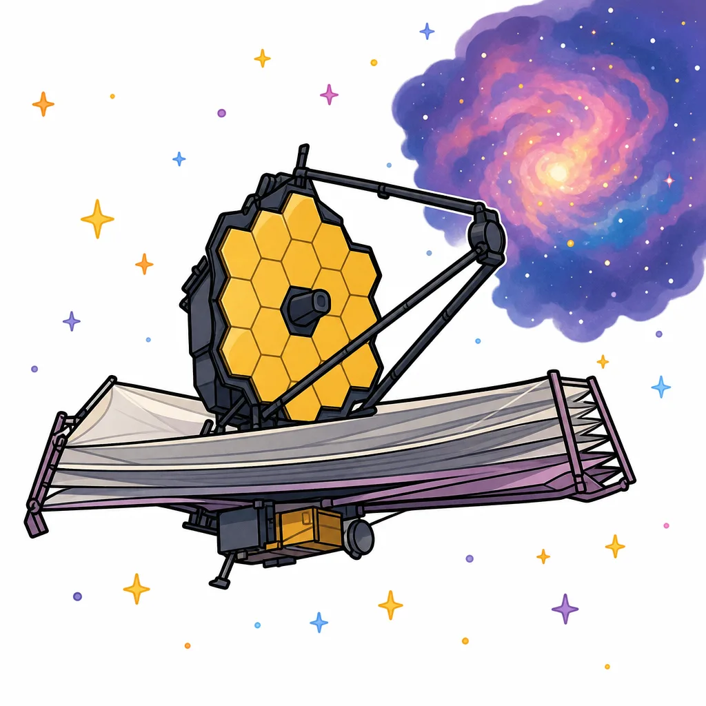 宇宙で赤外線をとらえるジェームズウェッブ宇宙望遠鏡。