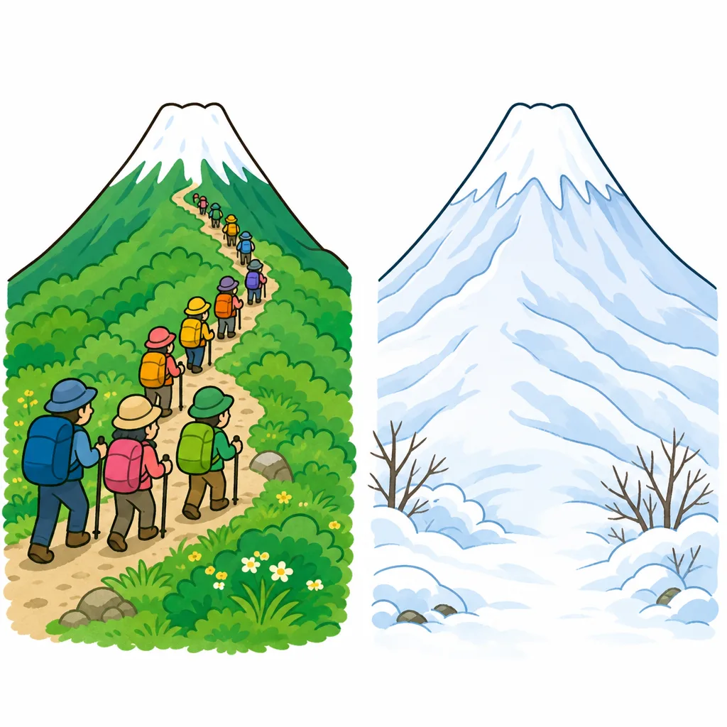 開山期間と閉山期間のちがいをあらわしたイメージ。