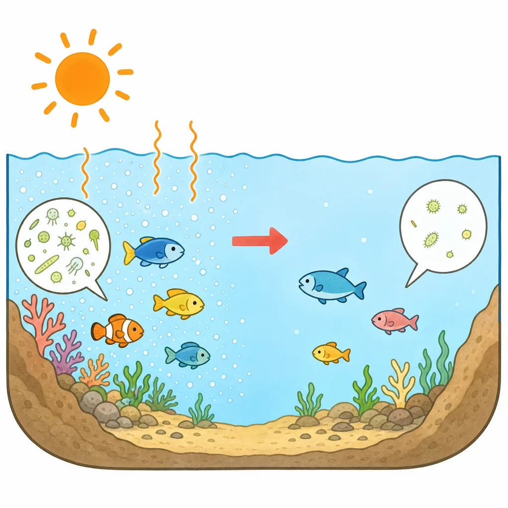 海水温が上がると魚やプランクトンがすみにくくなる。
