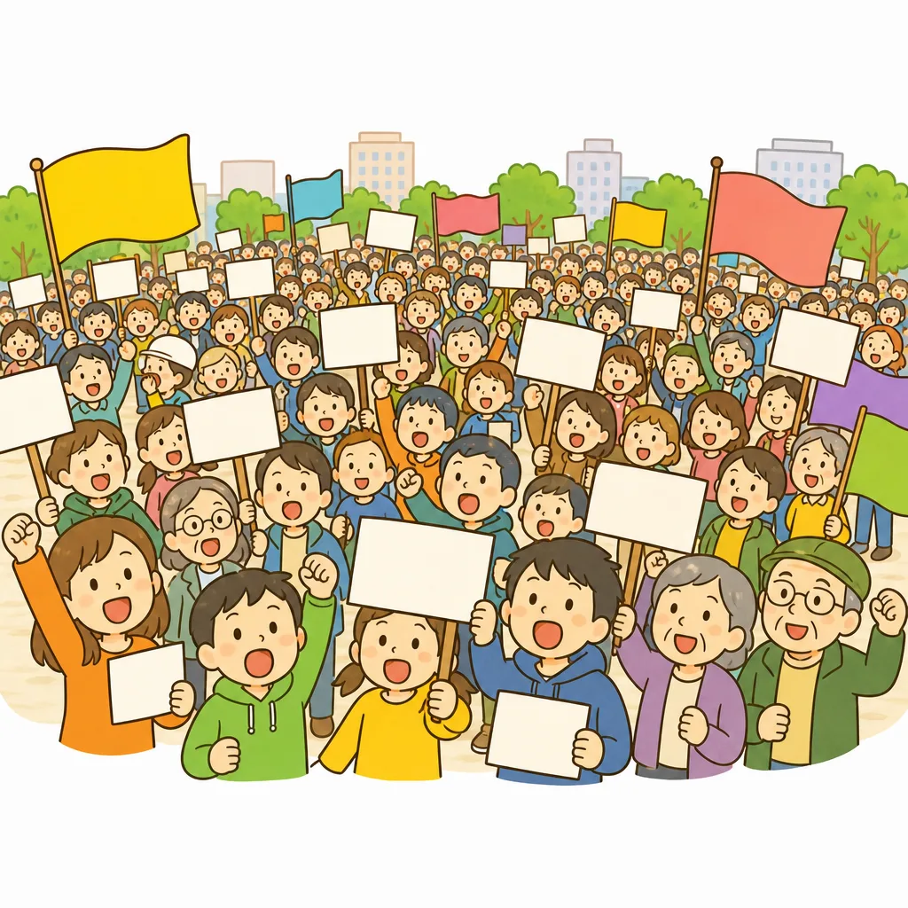 政党の 躍進を 警戒する 市民が 集まった。