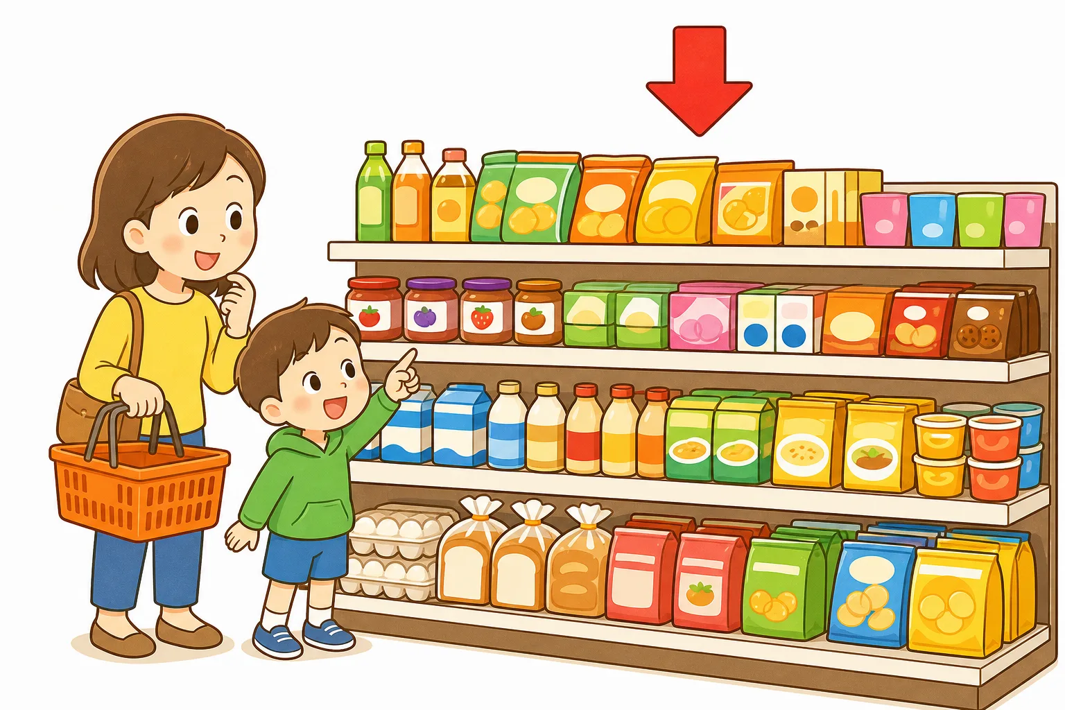 いろいろな 商品の 値段が そろって 下がっていくのがデフレです。