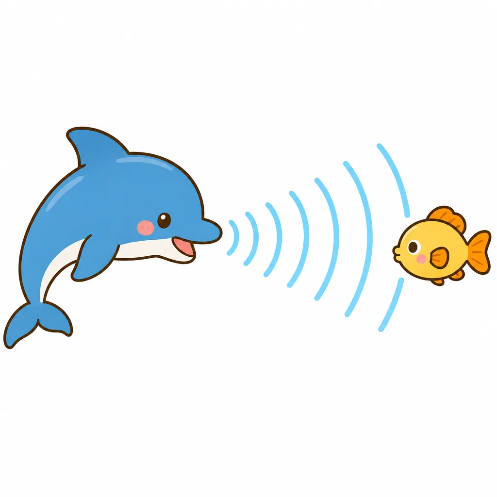 イルカが出した音が、前にいる魚にぶつかるところ。
