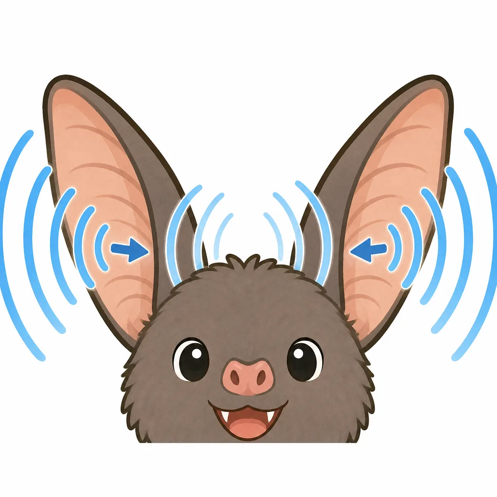 コウモリは大きな耳で、戻ってきた音を聞き取ります。