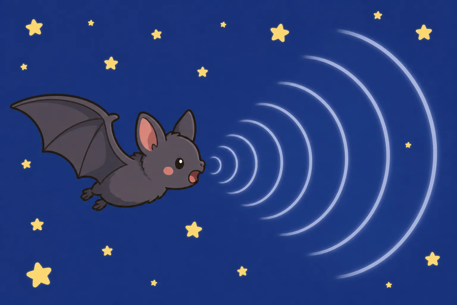 コウモリは夜空を、音をたよりに飛び回ります。