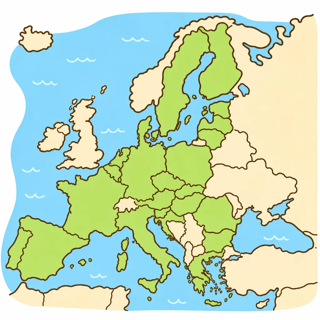 ヨーロッパの 広い 地域に EUの国が 広がっている。