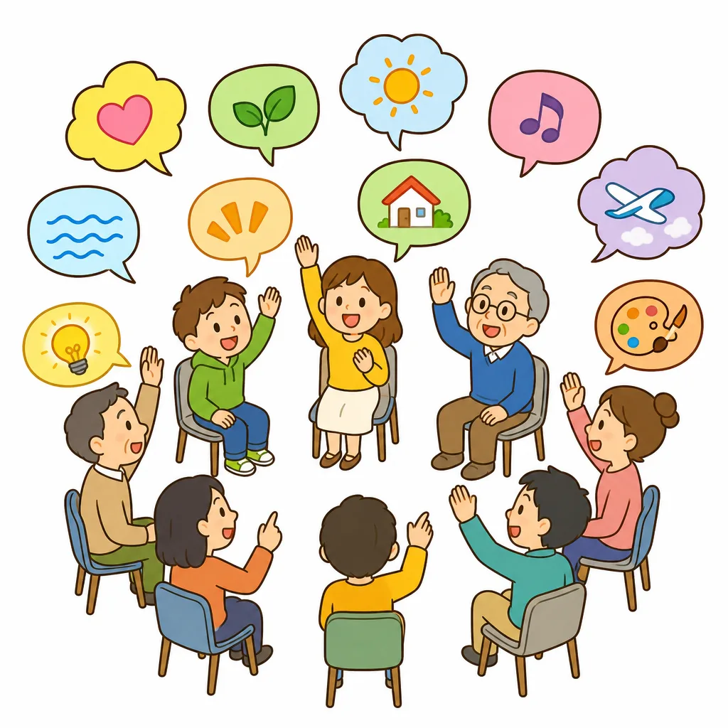 いろいろな 意見を 出し 合い、話し 合うことで 社会はよくなる。