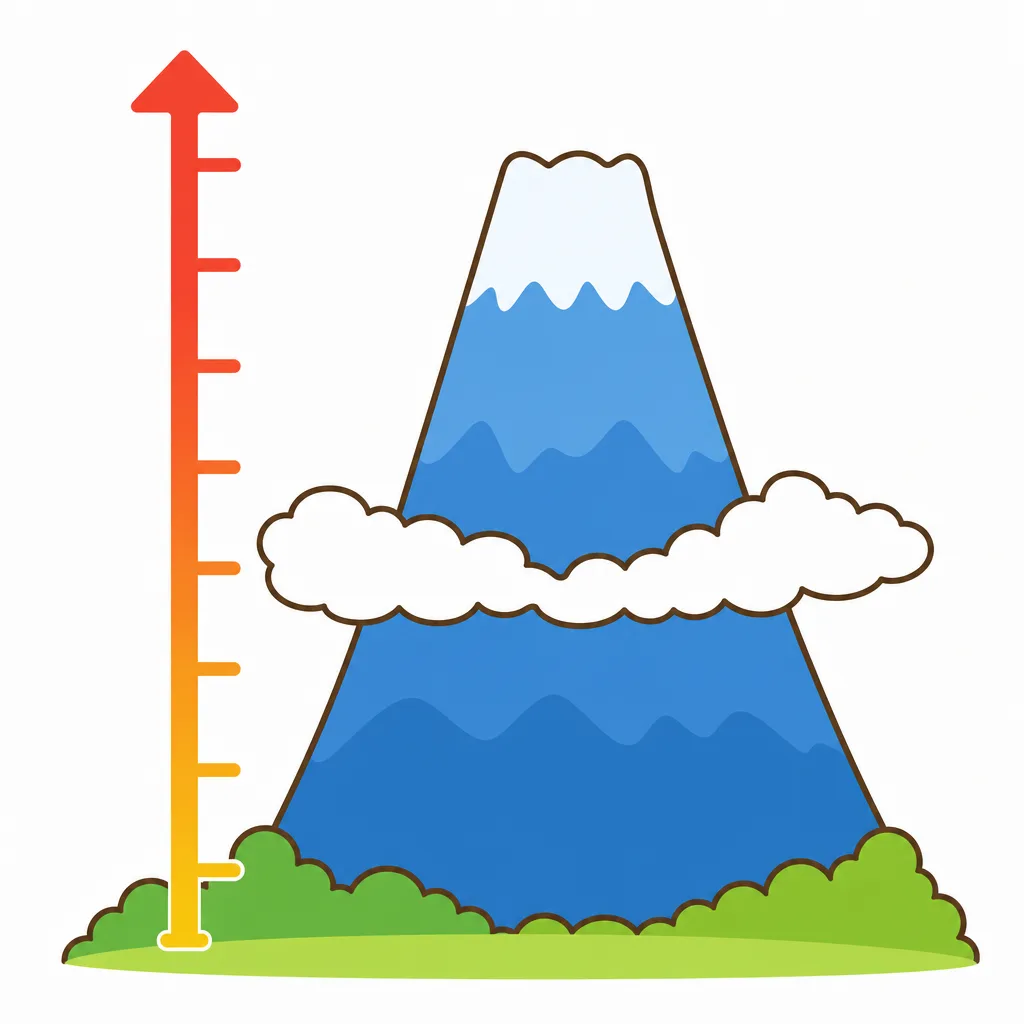 3776メートルの 富士山は 雲の 上まで とどきます。