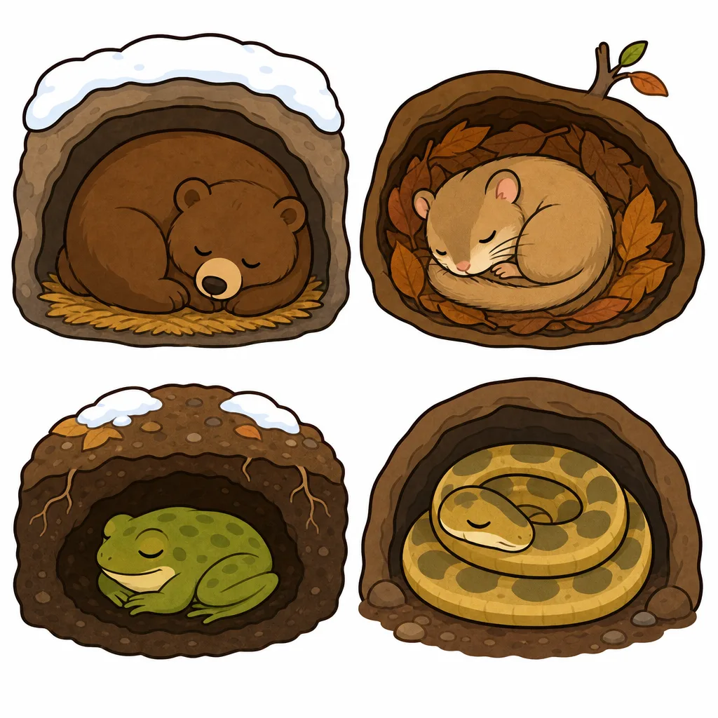 クマやヤマネ、カエルやヘビなど、冬眠する生き物はいろいろです。