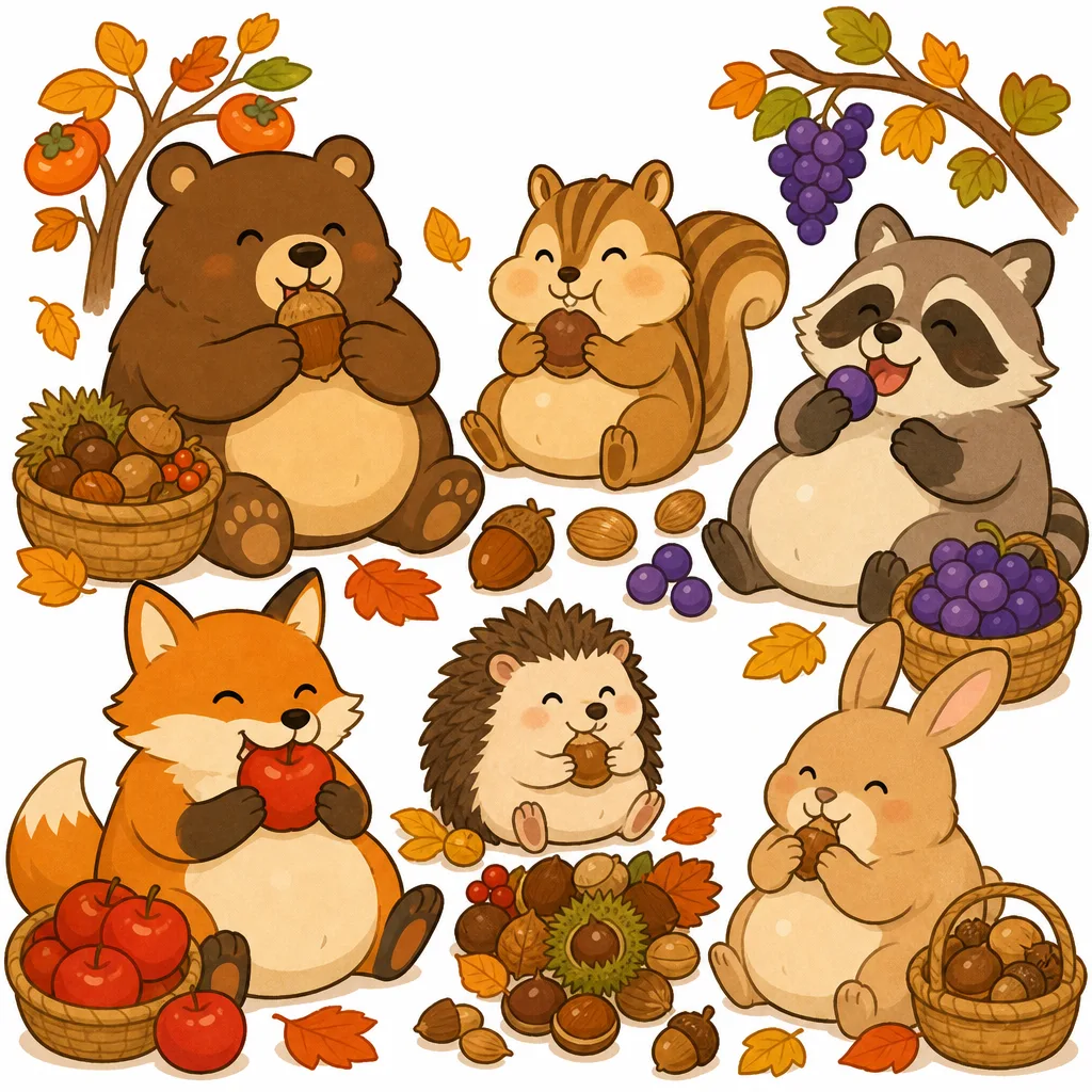 秋のうちにたくさん食べて、体にあぶらをためこむようす。