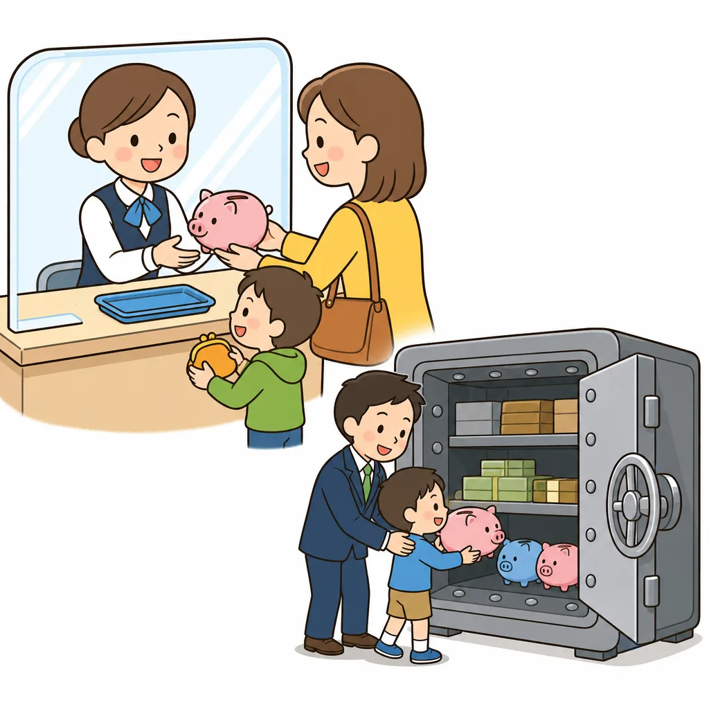 家にお金を置くより、銀行にあずけたほうが安全です。