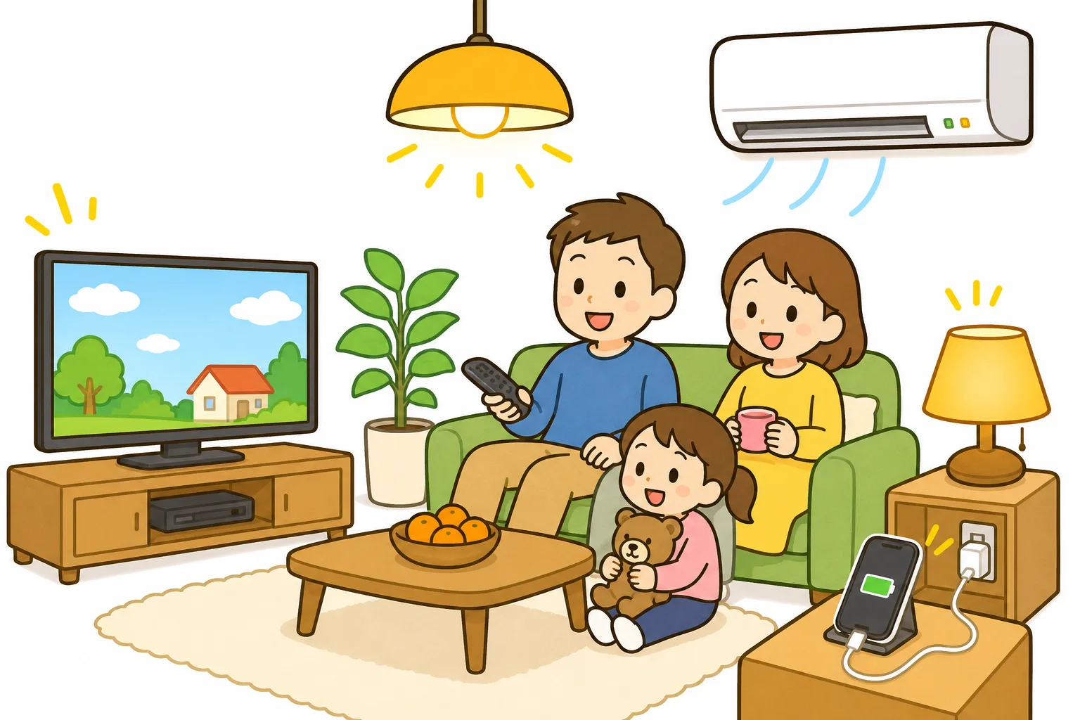 わたしたちの 生活は たくさんの 電気に 支えられています。