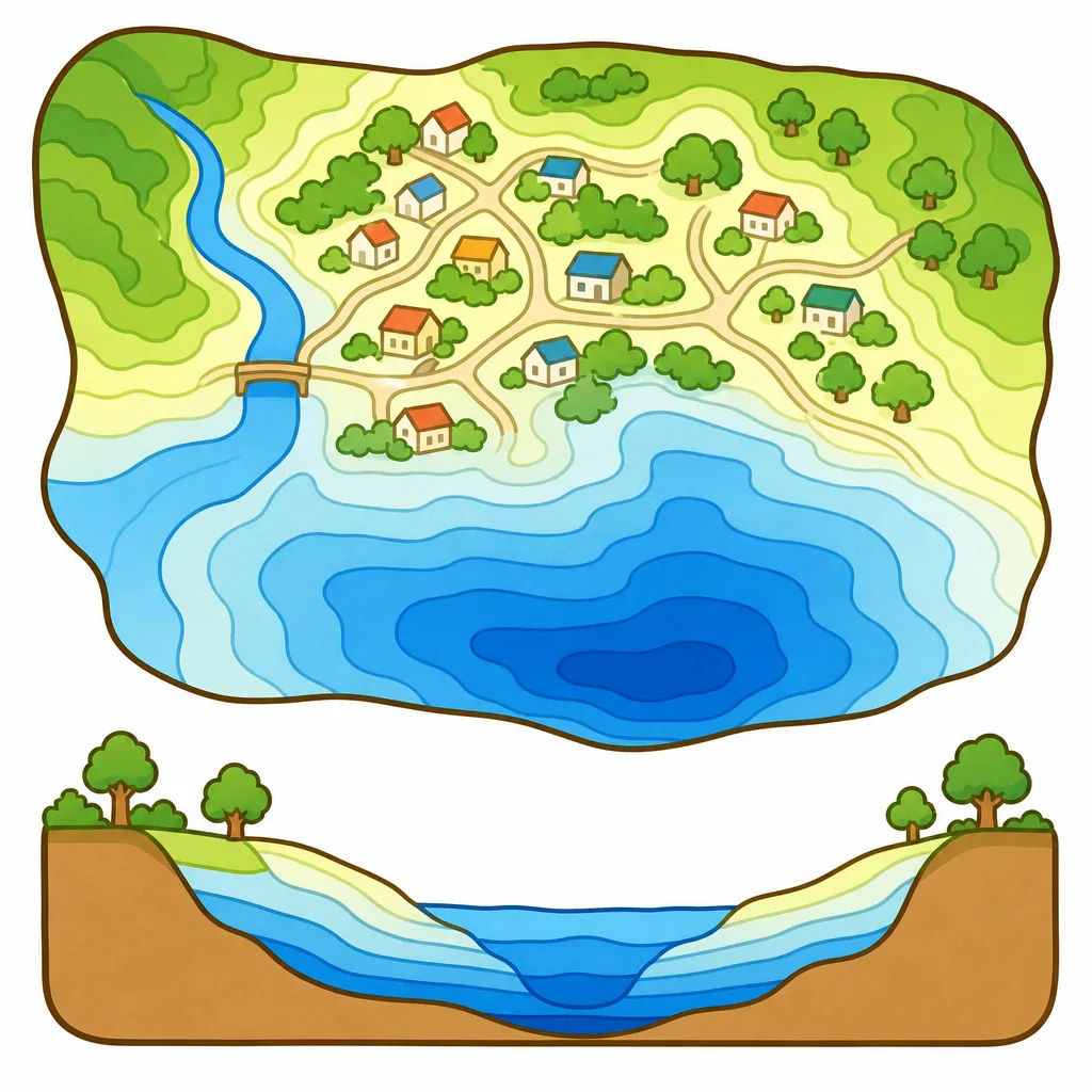 色がこいほど、水が深くたまる危険が大きい場所です。