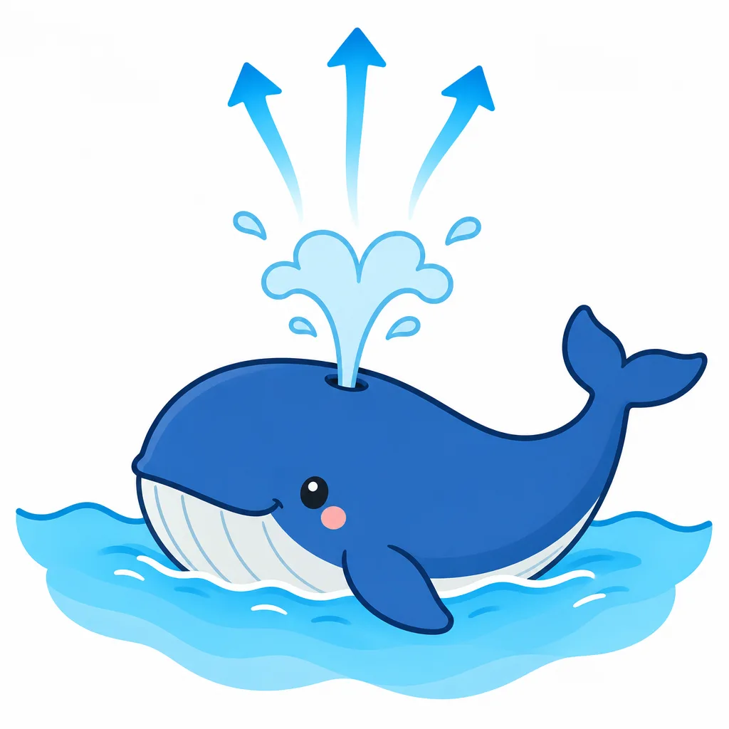 クジラが 水面に 上がり、肺で 息をするようす。