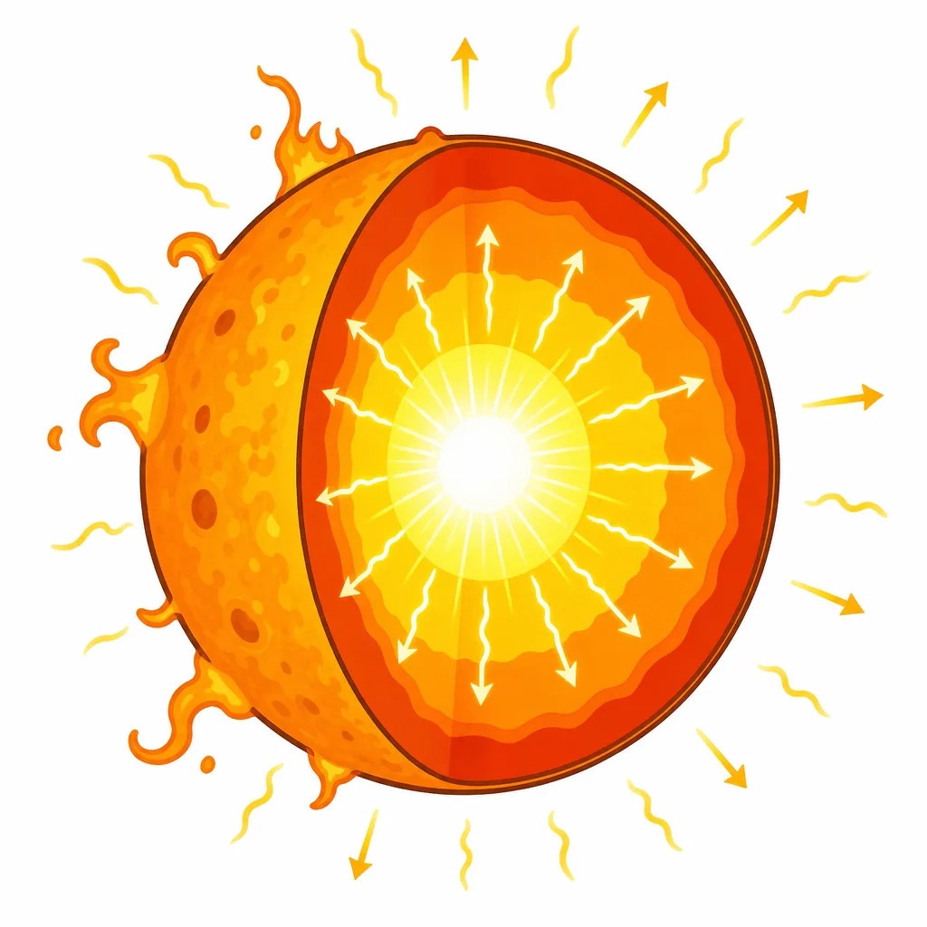 星の中心では水素が燃えて、光のもとになるエネルギーが生まれます。