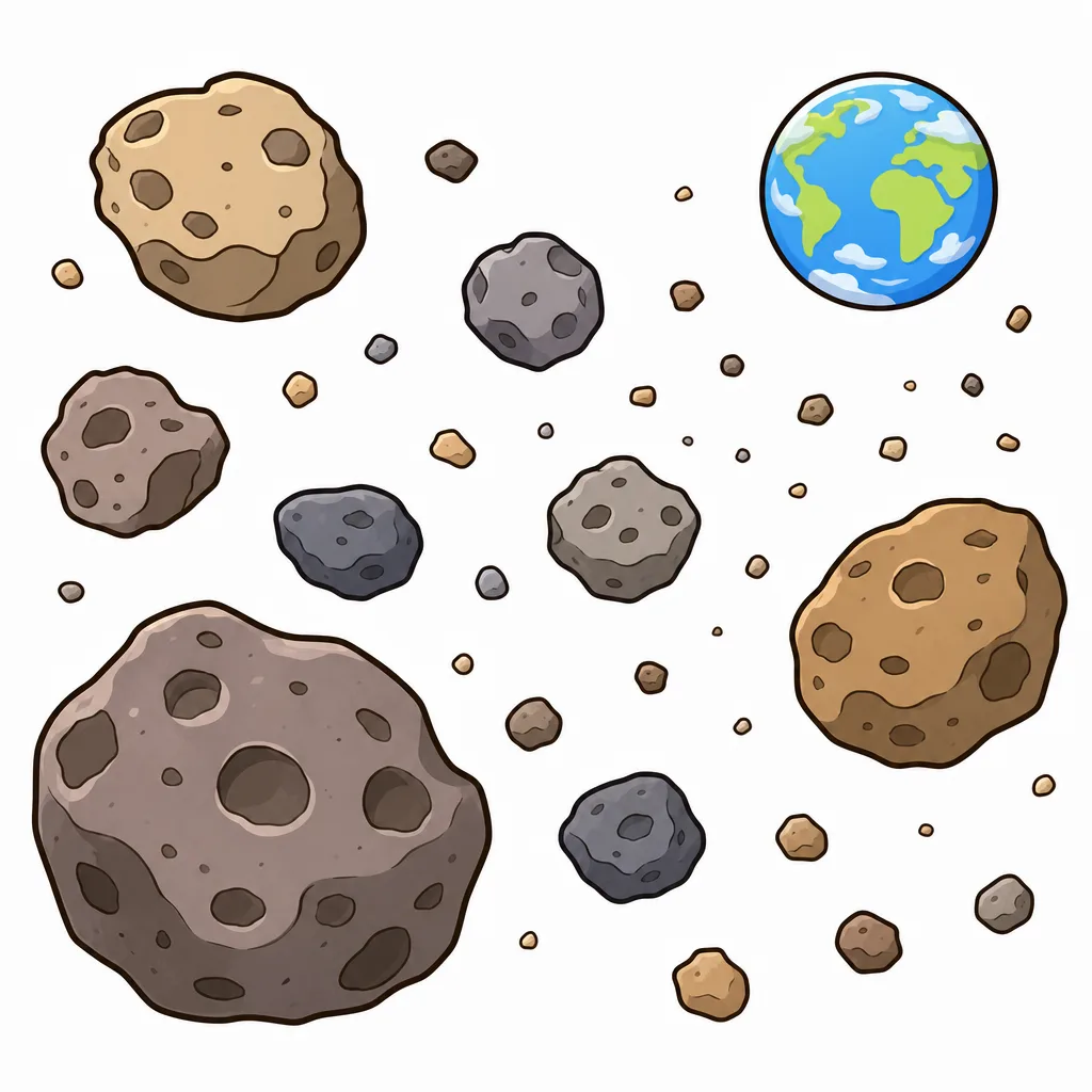 宇宙にただよう石や岩のかけら。