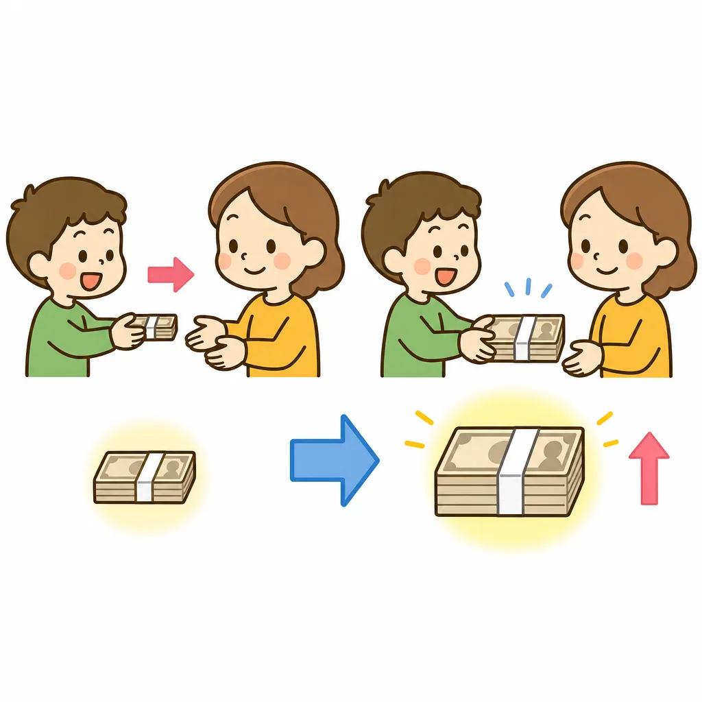 かりた お金に すこし うわのせして 返す。その うわのせが 金利です。