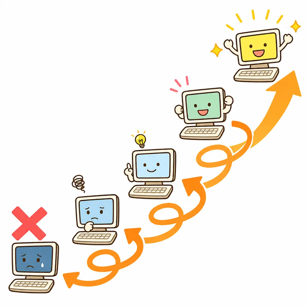 まちがいを 見つけて、中の 数字を すこしずつ 調整している ところです。