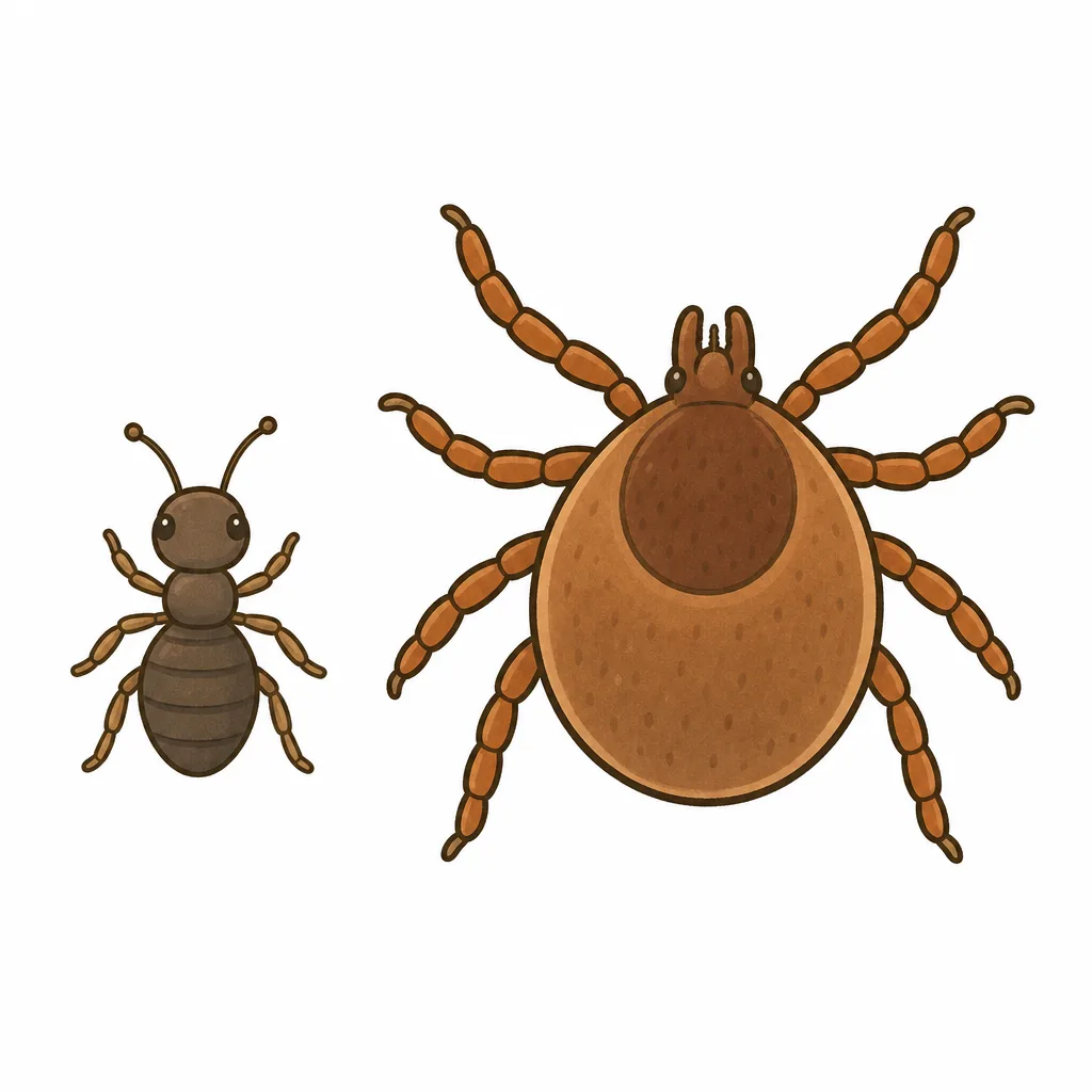 あしが 8本あるマダニ。こん 虫(あし 6本)とはちがう。
