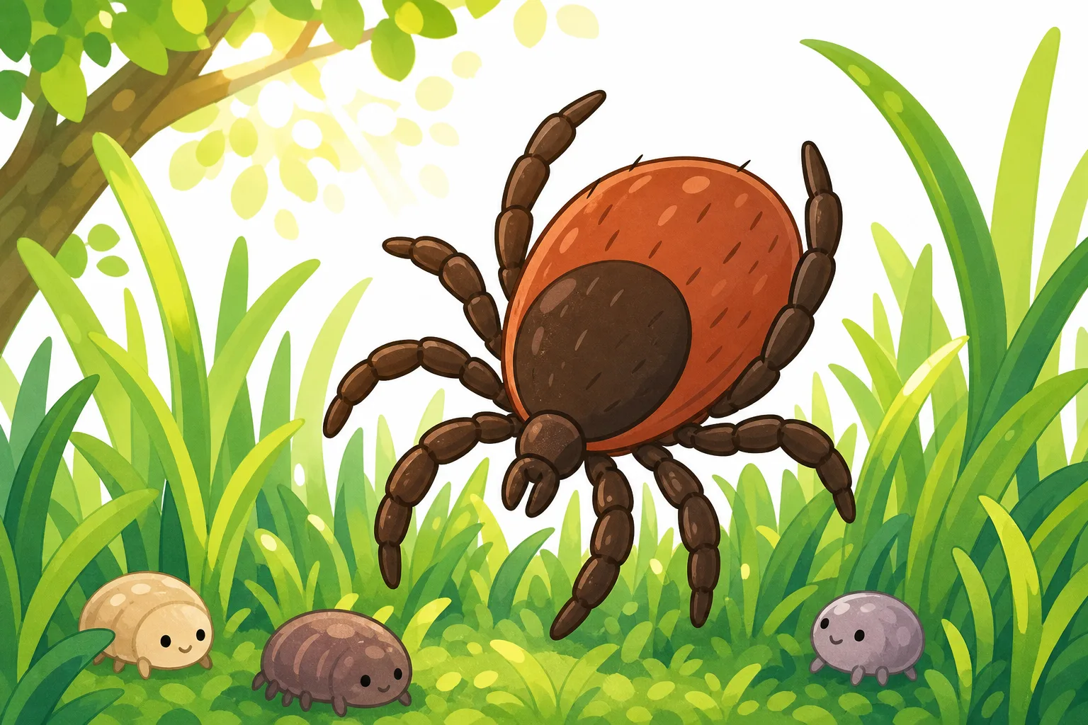 草むらにひそむマダニのイメージ。 大きさは 数ミリほど。