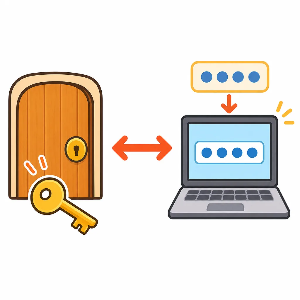 かぎを持つ人だけドアをあけられるように、パスワードを知る人だけ中に入れます。