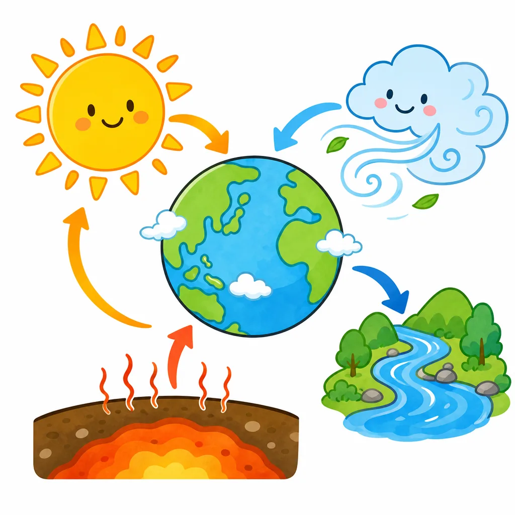 太陽・風・水・地熱など、しぜんの 力が もとになります。