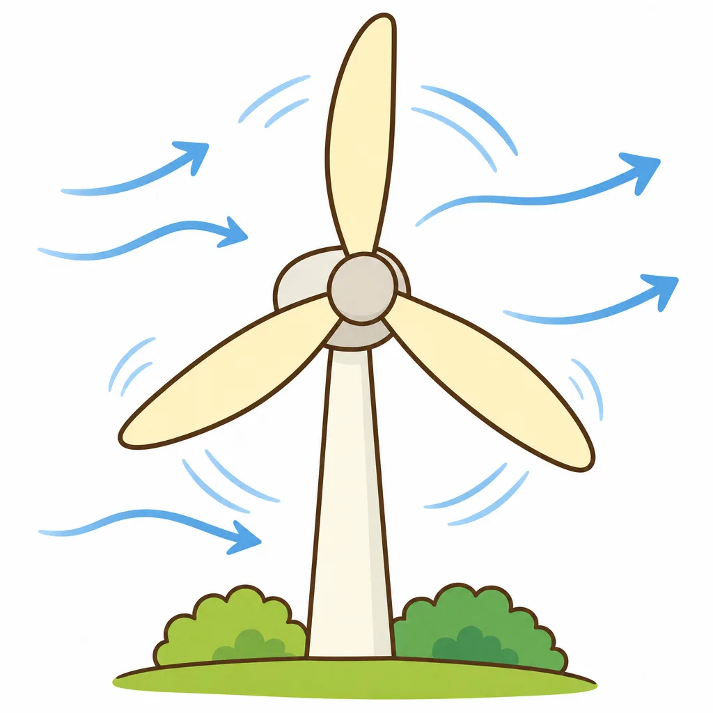 風で はねが まわり、その 力で 電気を おこします。