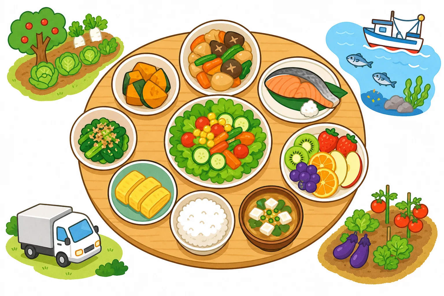 食卓に ならぶ ごはんの たびを のぞいて みよう。