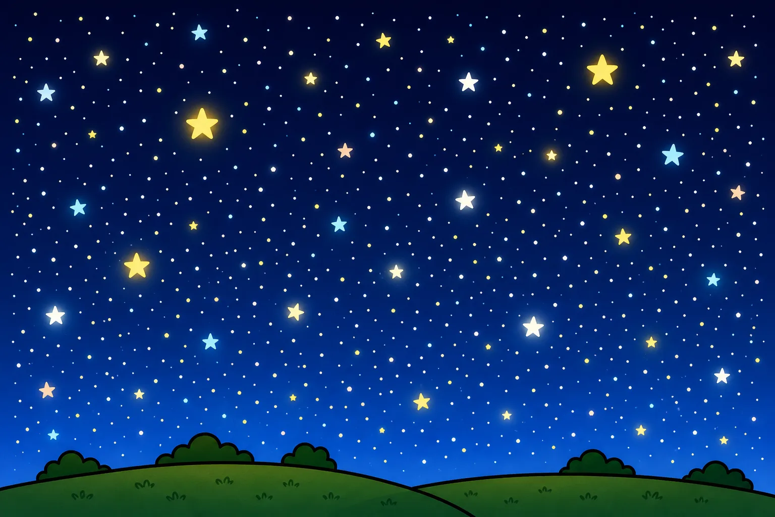 晴れた 夜にかがやく、たくさんの 星。