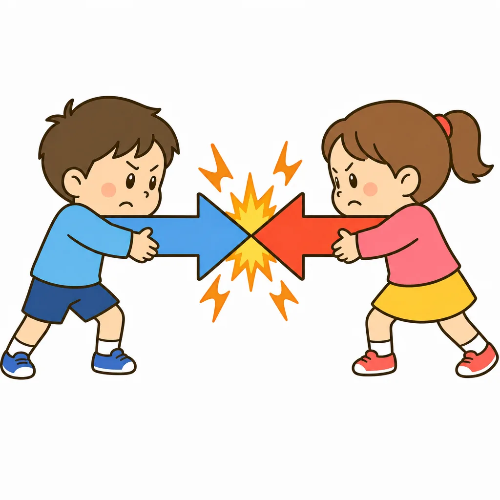 言い争いは、相手に勝とうとぶつかり合う様子です。