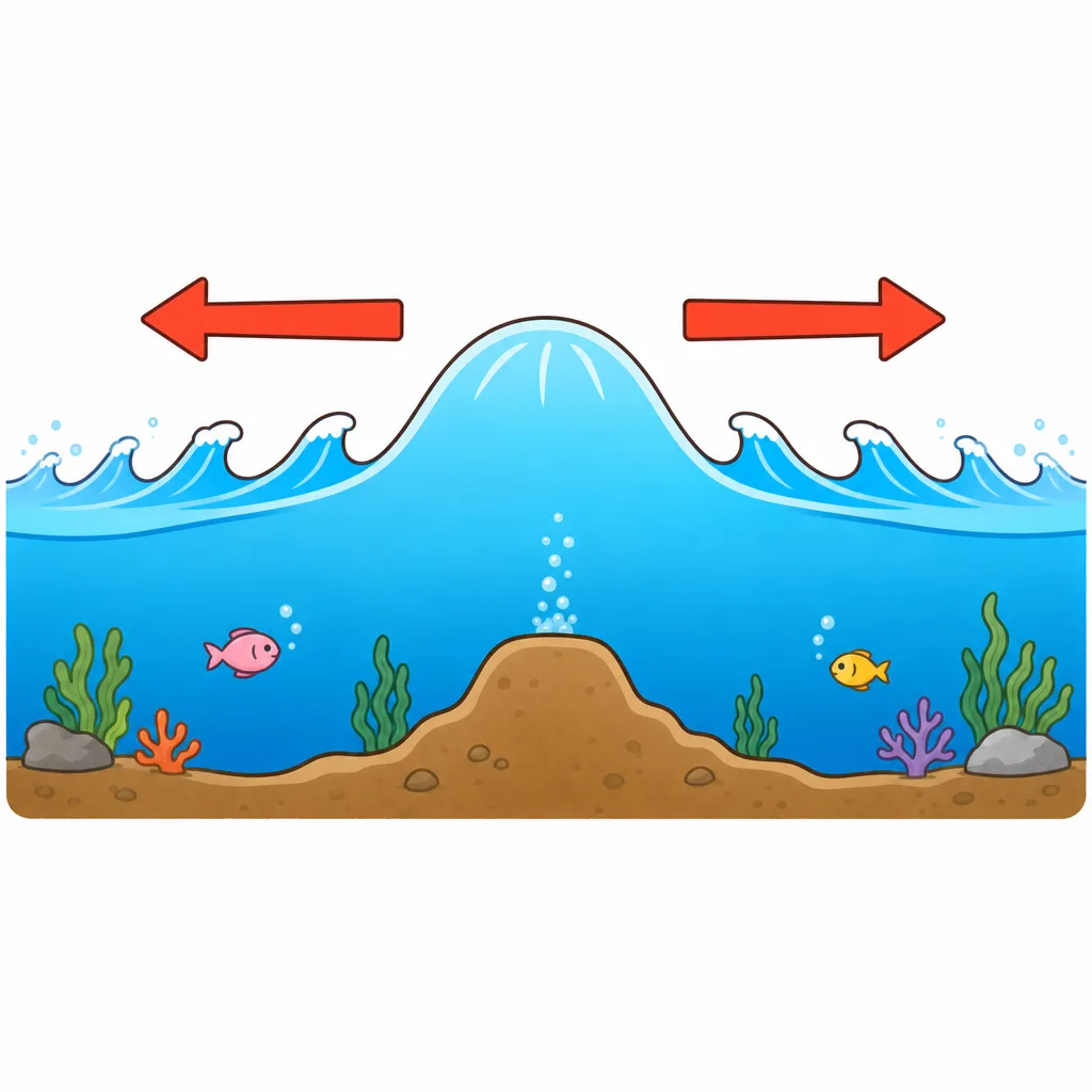 もち上げられた 水がまわりへ 波となって 広がっていく。