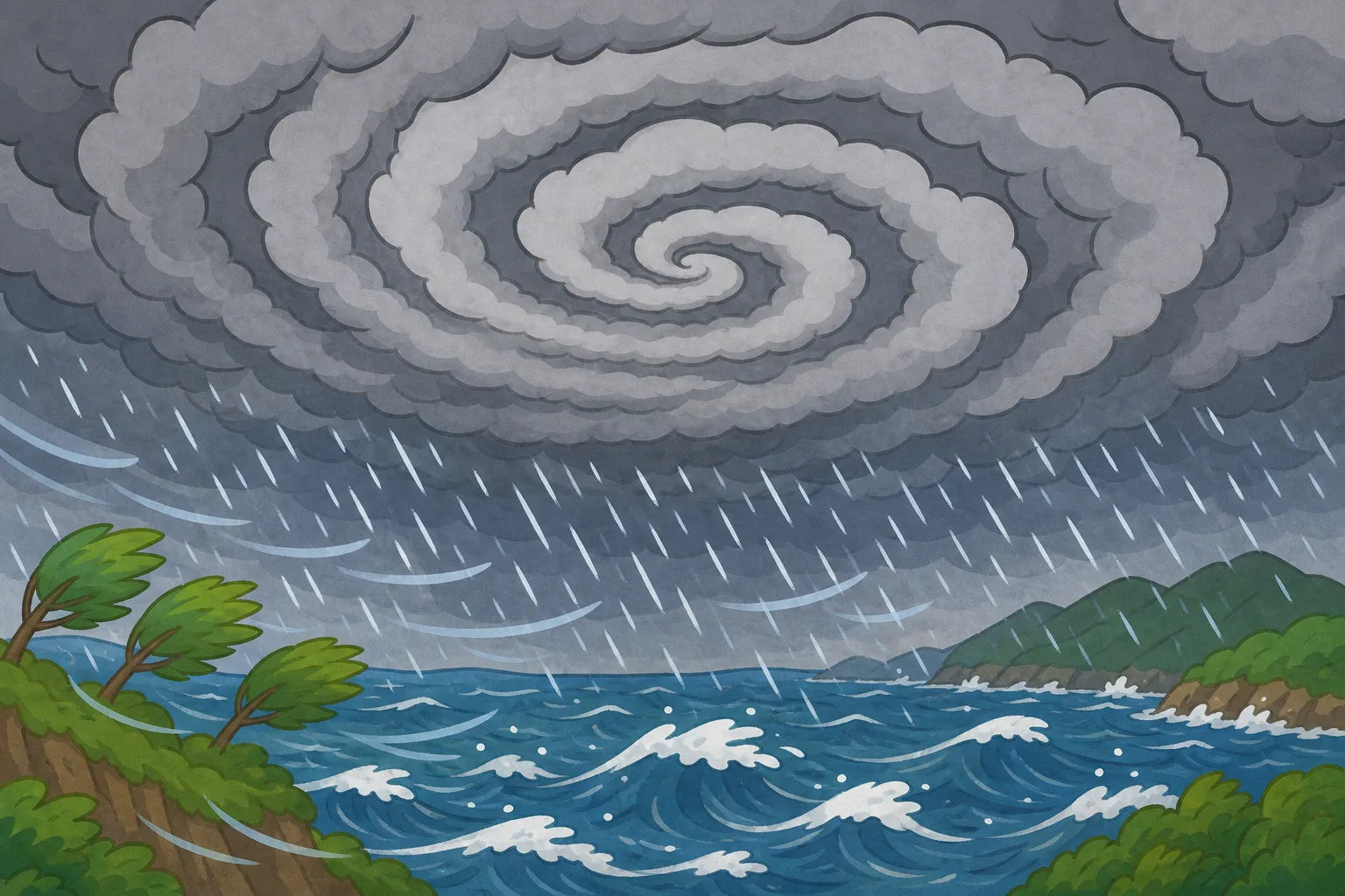 夏から 秋に 日本へ 近づく 台風の 雲。