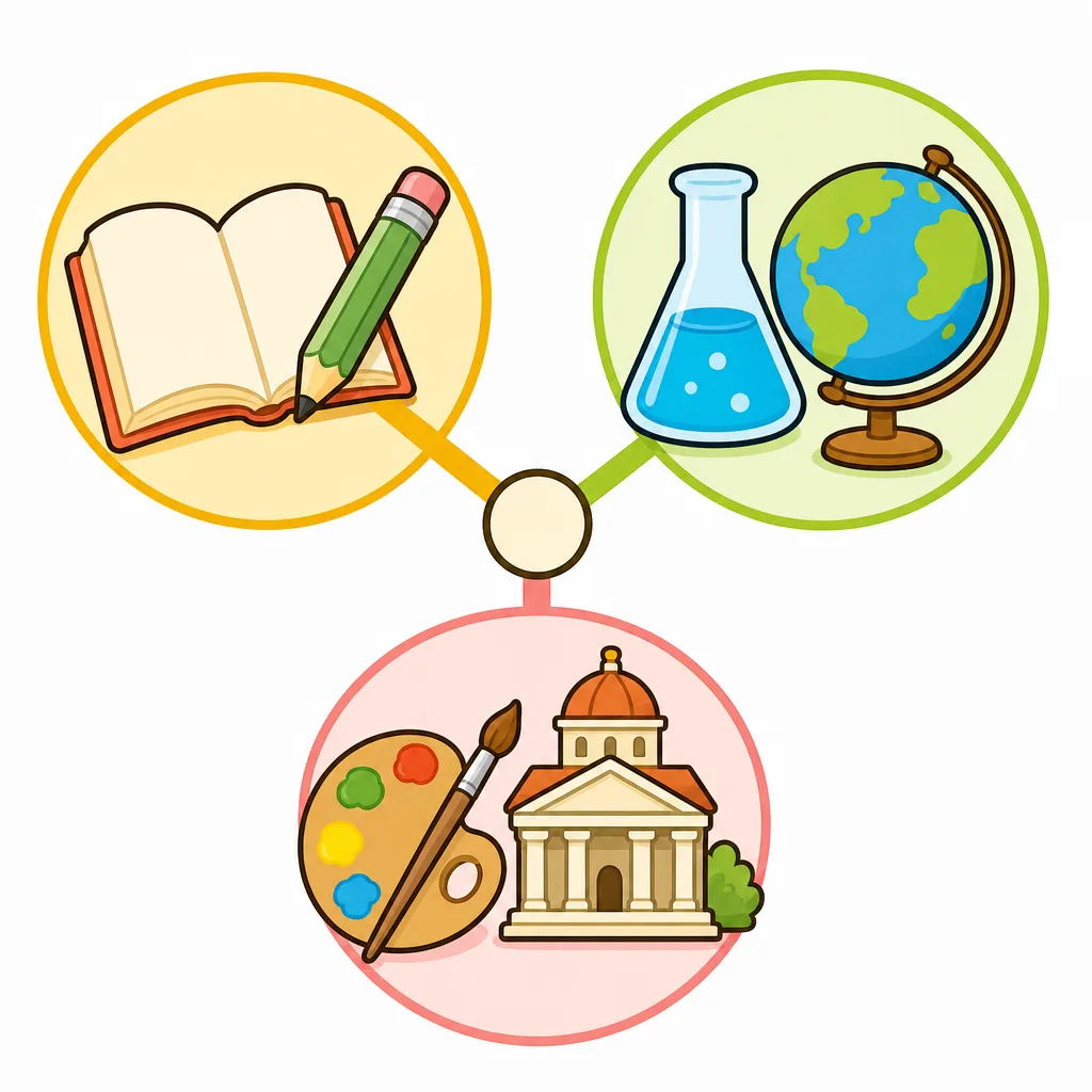 ユネスコの三つの分野、教育・科学・文化を表した図です。