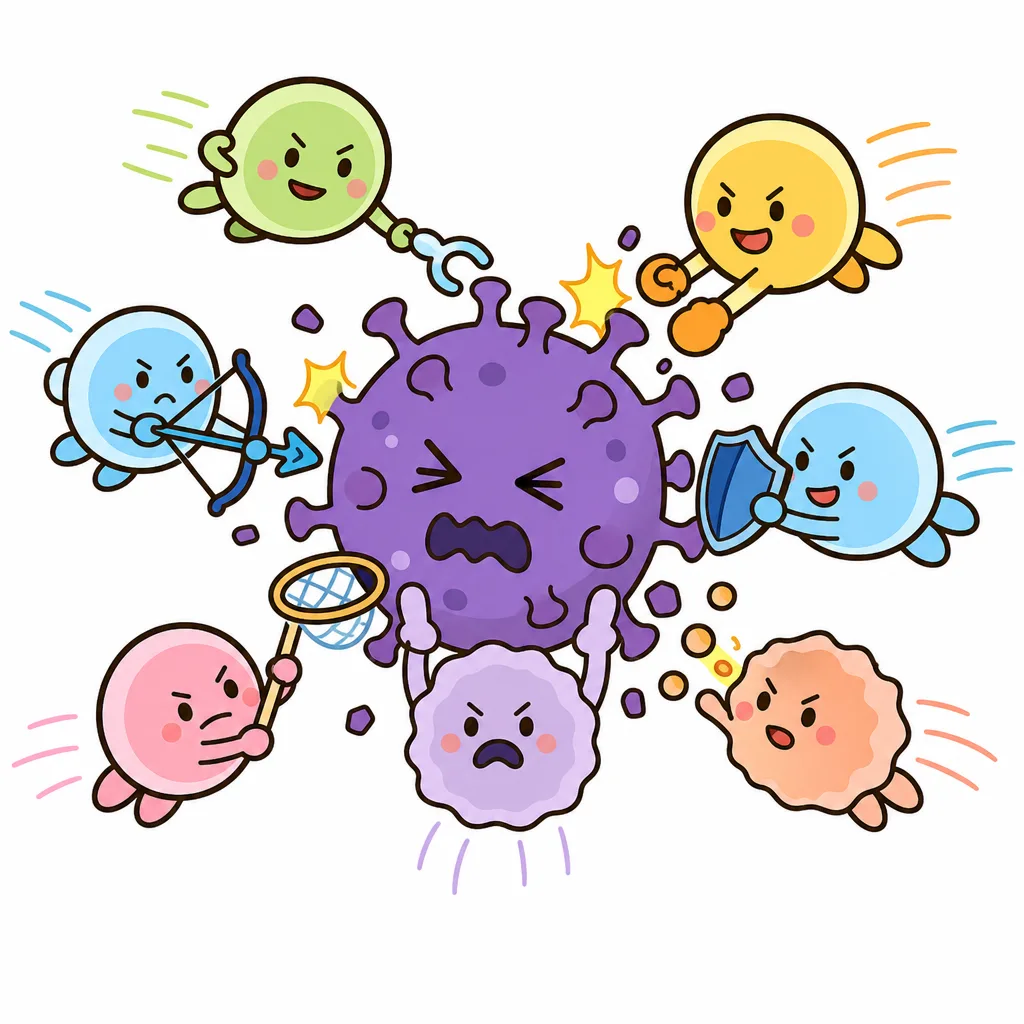 ほんものの ウイルスが 来ても、すぐに たたかえる。