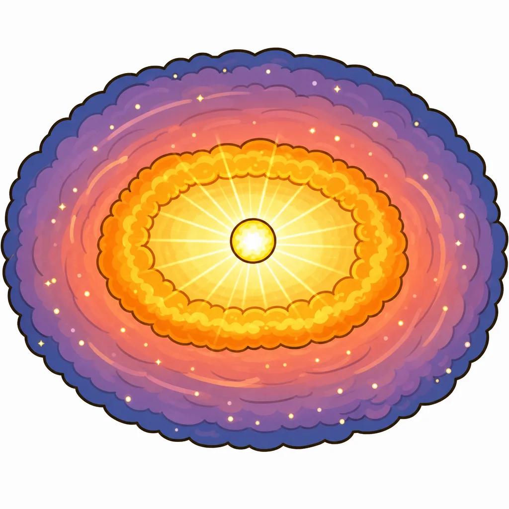 中心に残った高温の星が、まわりのガスを照らして光らせます。