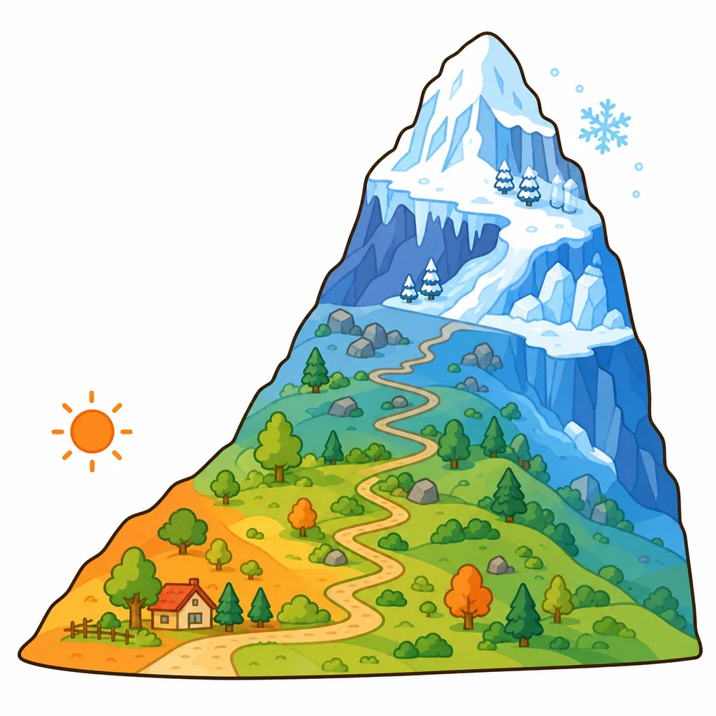 高くのぼるほど気温が下がり、山頂はふもとよりずっと寒いです。