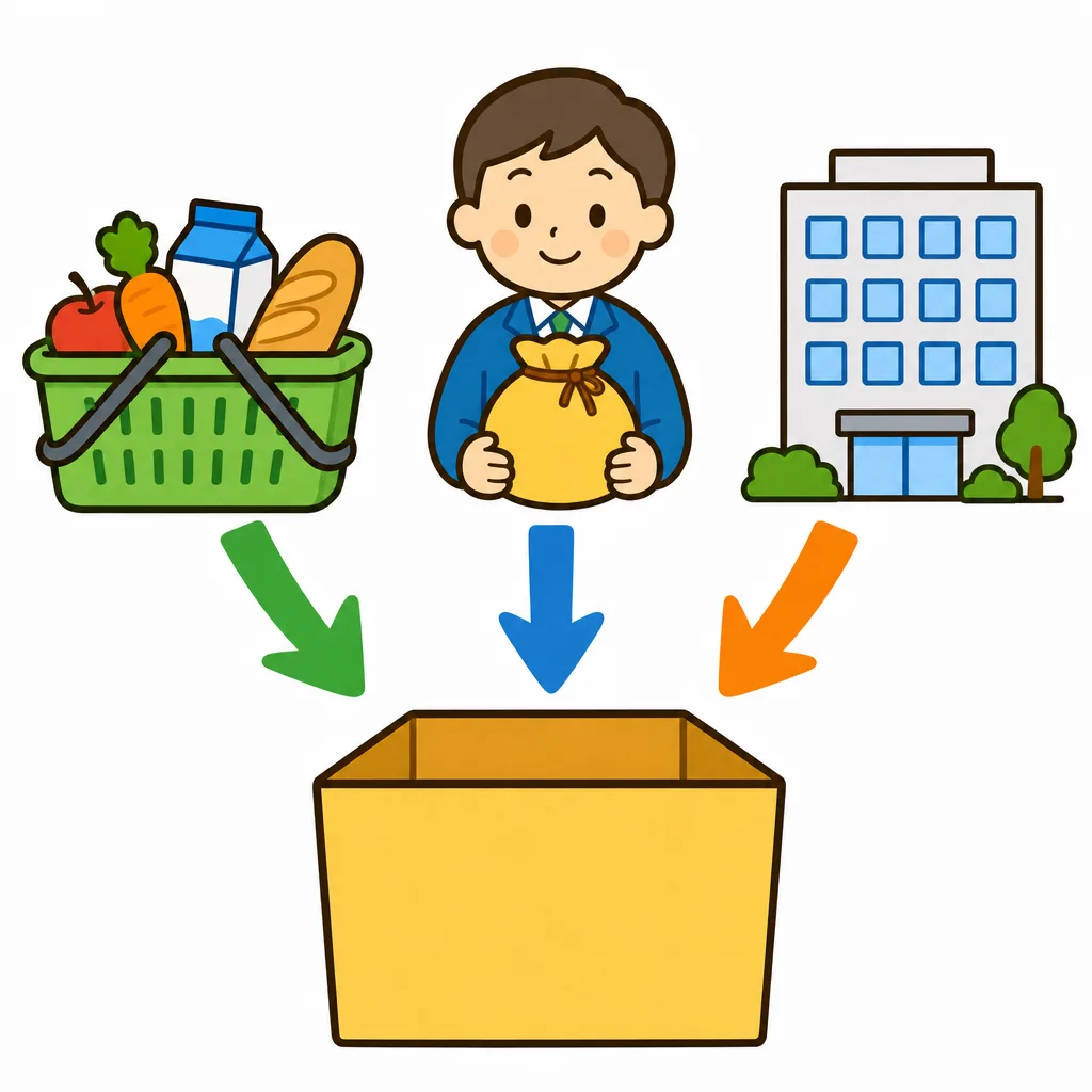 買い物にかかる税、給料にかかる税など、いろいろな種類の税金があります。